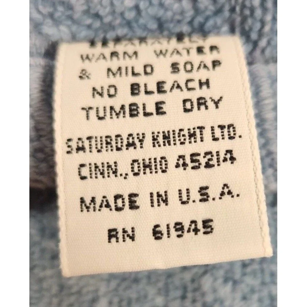 Vtg Saturday Knight Ltd Blue Embroidered Satin Trim Floral Bath & Hand Towel USA